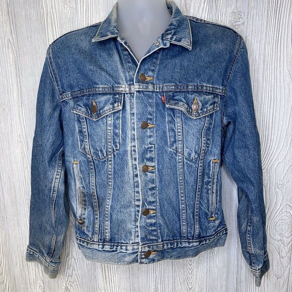 Levi's Denim Trucker Jacket Men's 38 Vintage 70506-0216 Distressed Faded Stained - Picture 2 of 15